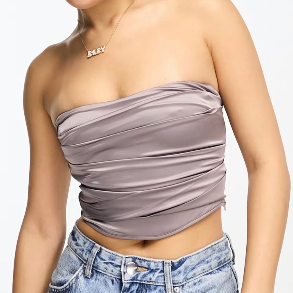 ASOS Taupe Strapless Ruched Satin Camisole